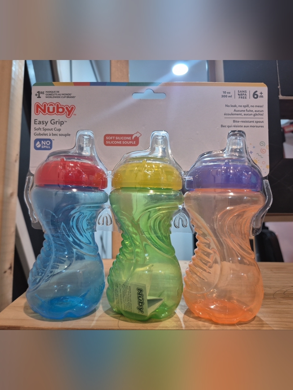 Nuby Easy Grip Soft Spout Sippy Cups. No Spill, No Mess, No Leak. (3-Pack)